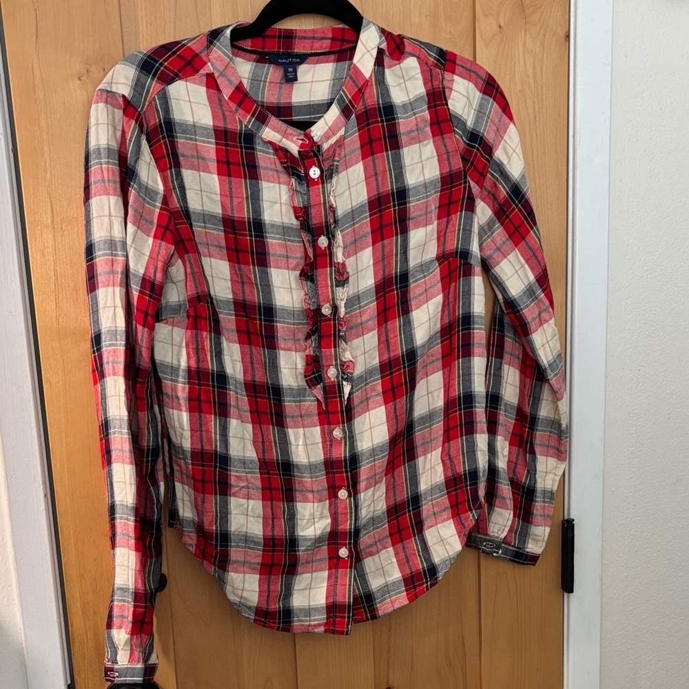 Nautica Red and White Plaid Shirt